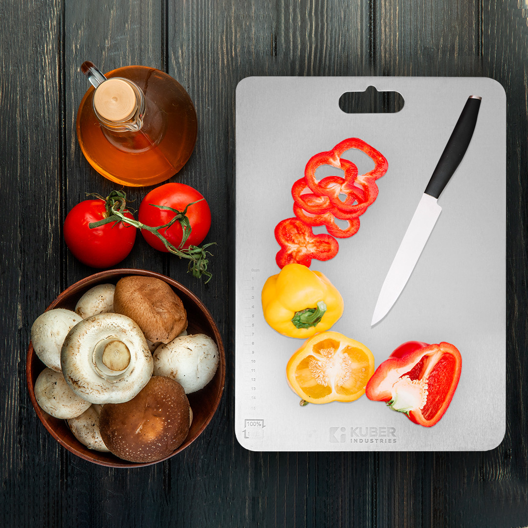 Kuber Industries Stainless Steel Cutting Board for Kitchen  Home  Chopper Board for Vegetable Fruit  Breads Cutter  DP-102H  Silver