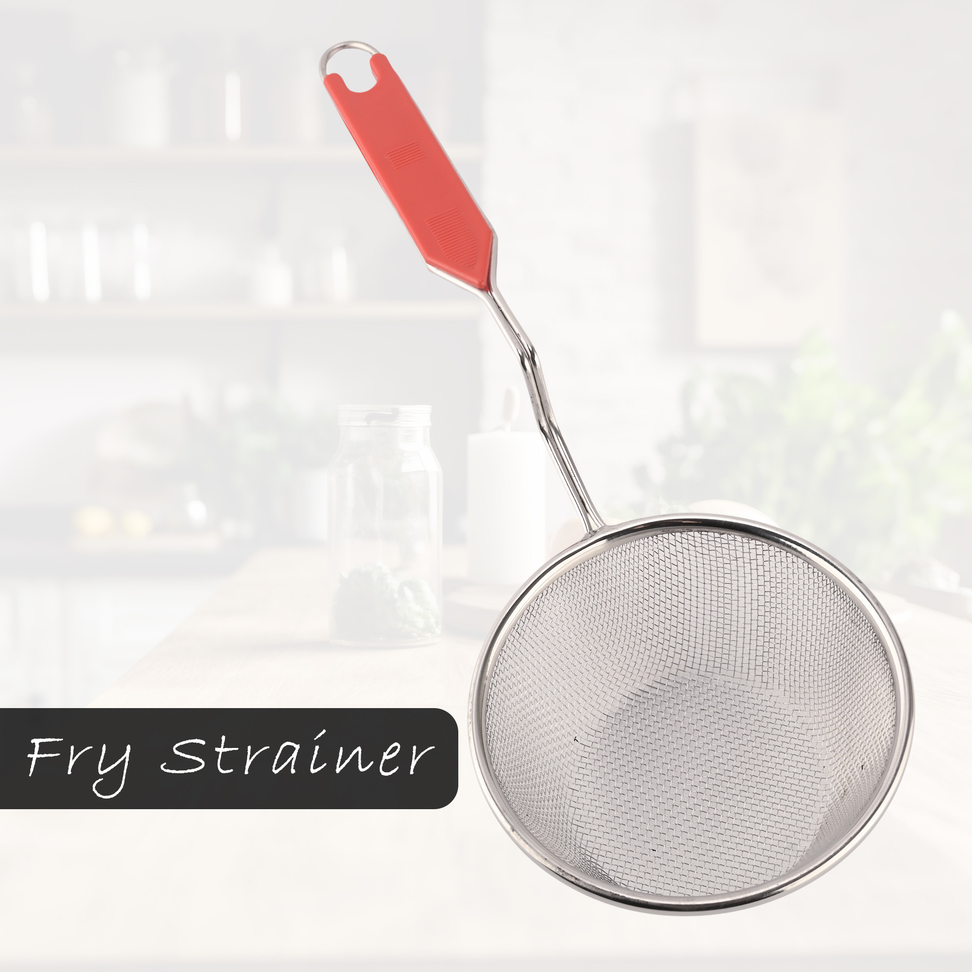 Kuber Industries Stainless Steel Deep Fry Strainer for Kitchen - 5 no Oil Cooking JharaFilterChanni for Chips  Pasta - Silver  Red
