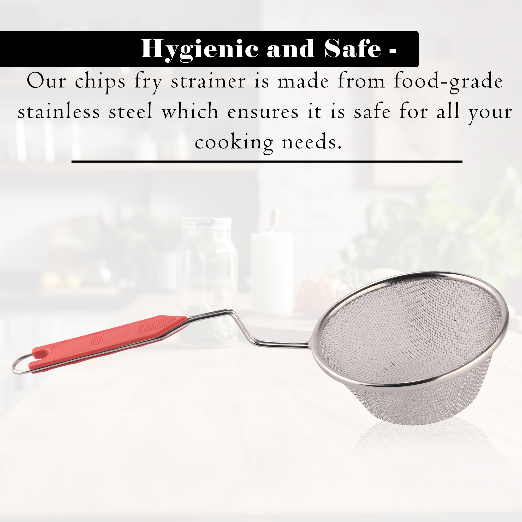 Kuber Industries Stainless Steel Deep Fry Strainer for Kitchen - 5 no Oil Cooking JharaFilterChanni for Chips  Pasta - Silver  Red