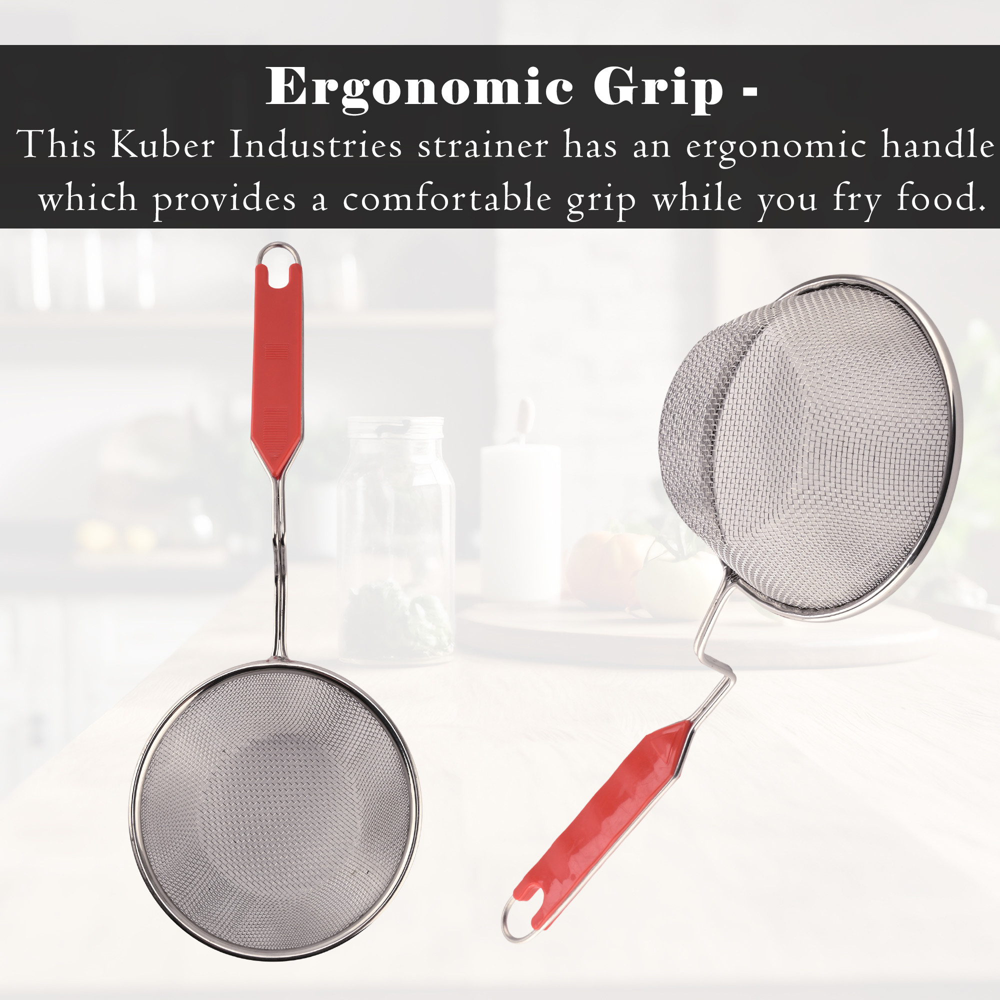 Kuber Industries Stainless Steel Deep Fry Strainer for Kitchen - 5 no Oil Cooking JharaFilterChanni for Chips  Pasta - Silver  Red