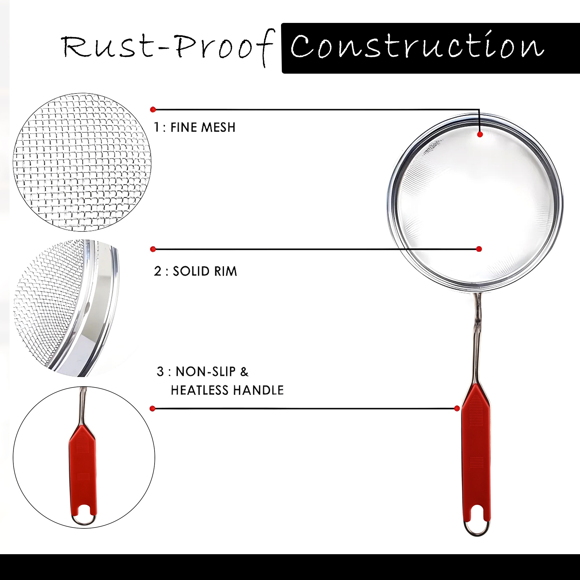 Kuber Industries Stainless Steel Deep Fry Strainer for Kitchen - 5 no Oil Cooking JharaFilterChanni for Chips  Pasta - Silver  Red