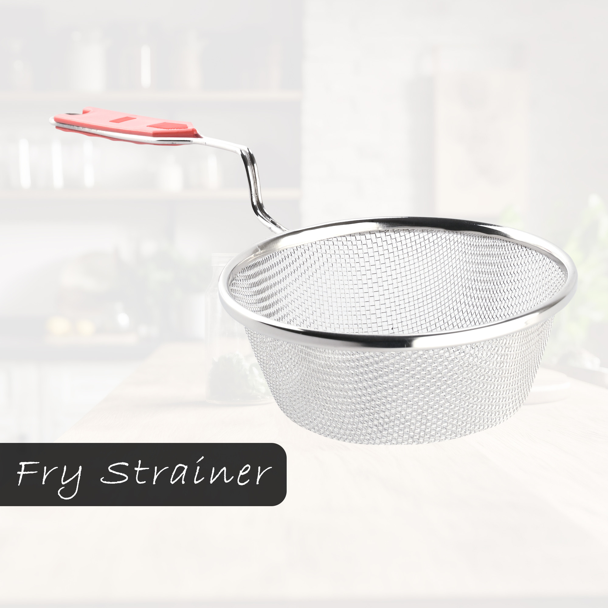 Kuber Industries Stainless Steel Deep Fry Strainer for Kitchen - 6 no Oil Cooking JharaFilterChanni for Chips  Pasta - Silver  Red