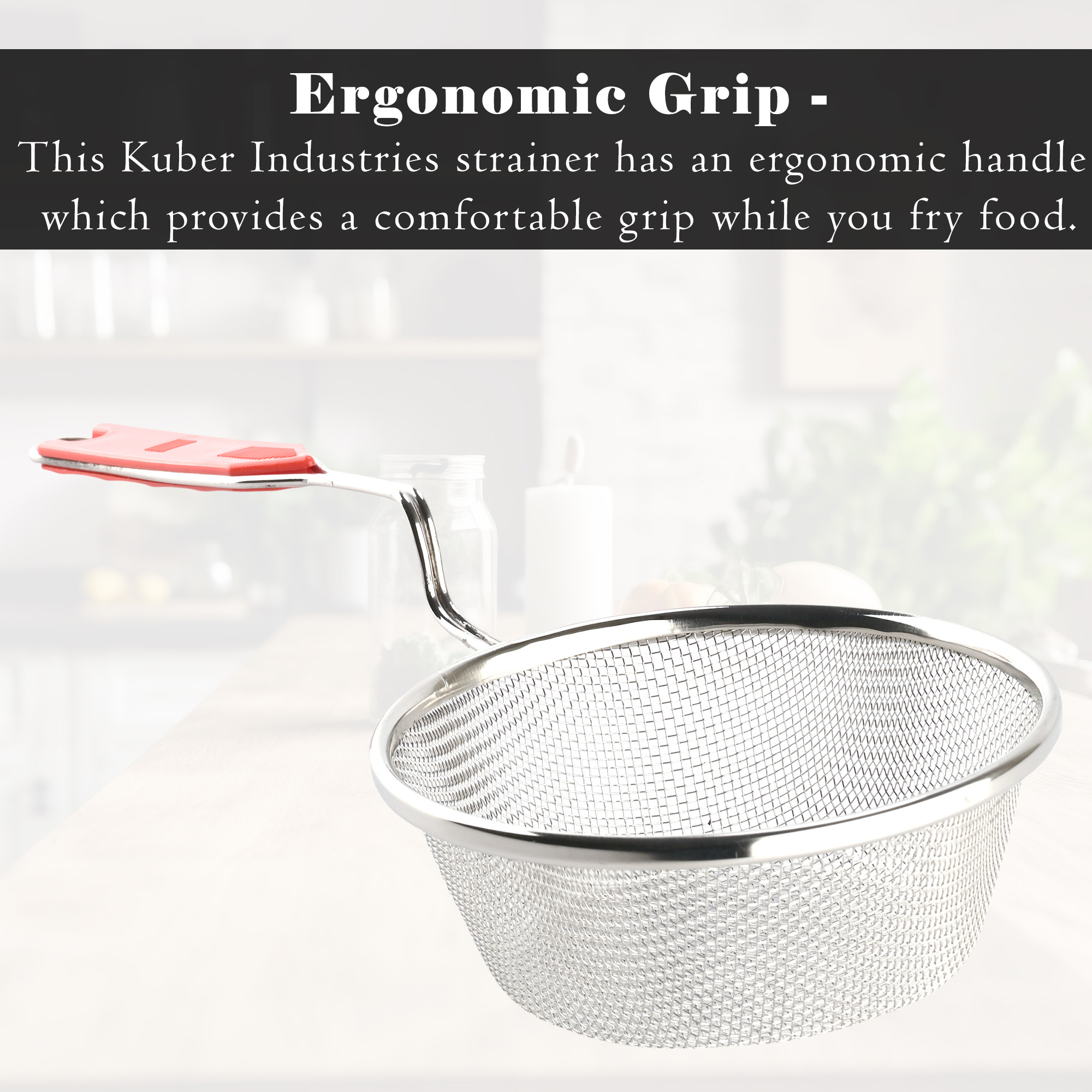 Kuber Industries Stainless Steel Deep Fry Strainer for Kitchen - 6 no Oil Cooking JharaFilterChanni for Chips  Pasta - Silver  Red