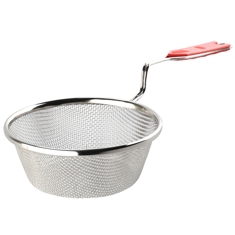 Image of Kuber Industries Stainless Steel Deep Fry Strainer for Kitchen - 6 no. Oil Cooking Jhara/Filter/Channi for Chips &amp; Pasta - Silver &amp; Red