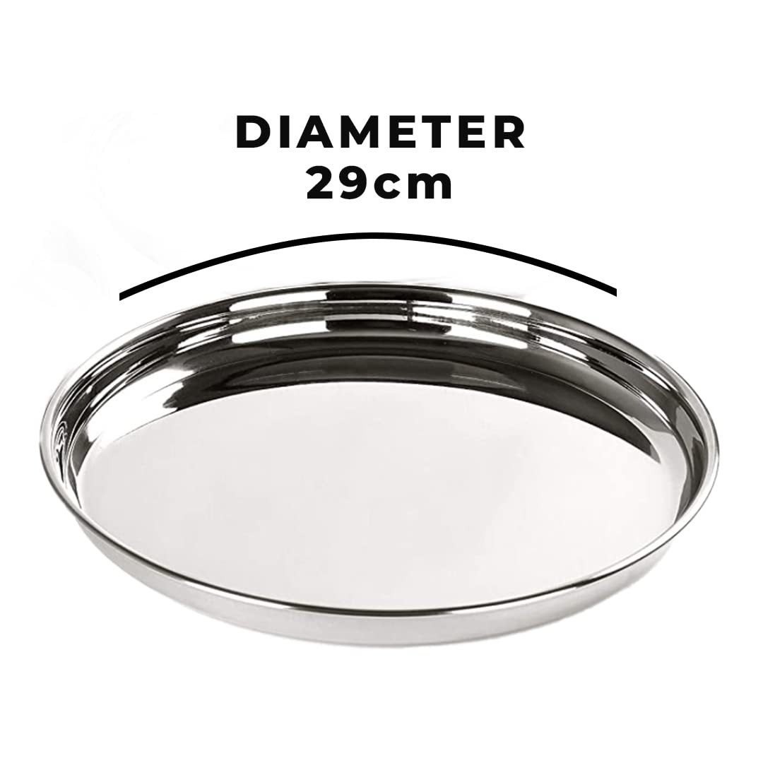 Kuber Industries Stainless Steel Dining Plate Set | Blunt Edges, Deep Base | Glossy Finish, Durable, Easy to Clean | Steel Plates for Lunch, Breakfast, Dinner | Set of 4