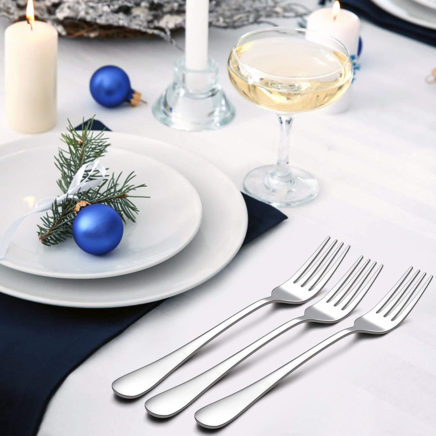 Kuber Industries Stainless Steel Dinner Forks Silverware Set, Extra-Fine Mercury Dessret Fork for Home, Kitchen or Restaurant (Silver)-KUBMART15677