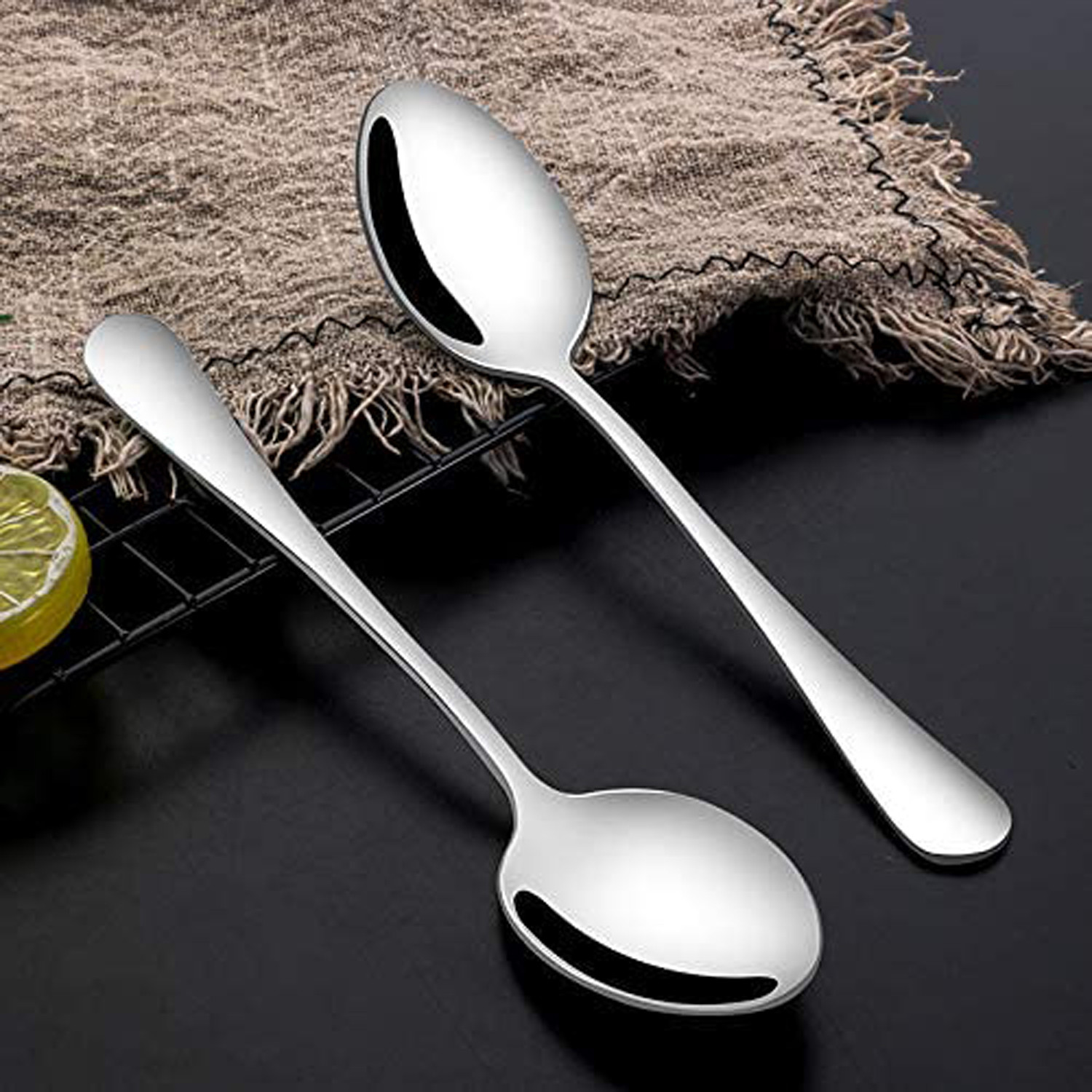 Kuber Industries Stainless Steel Dinner Spoons, Extra-Fine Mercury Tea Spoon for Home, Kitchen or Restaurant (Silver)-KUBMART15673
