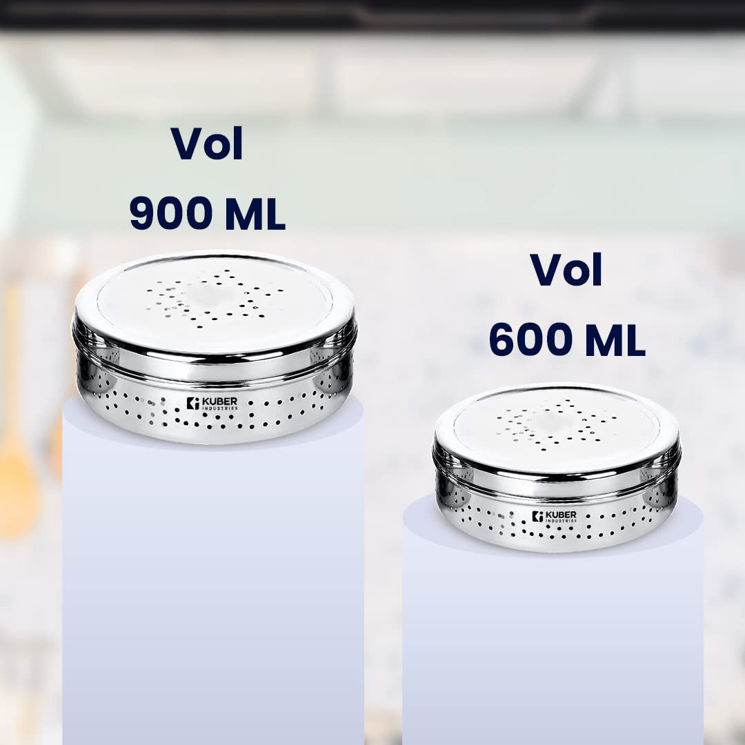 Kuber Industries Stainless Steel Flat Canister Set | Refrigerator Safe & Air Ventilated | Durable, Sturdy | Puri Dabbas with Holes | Storage Containers Set of 2