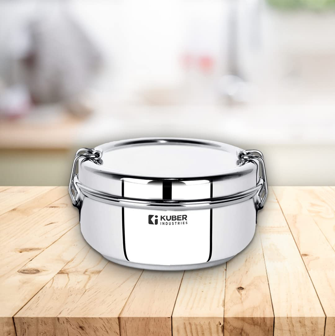 Kuber Industries Stainless Steel Food Pack Lunch Box with Steel Separator Plate and Locking Clip, 1 Pc-250 ml Capacity