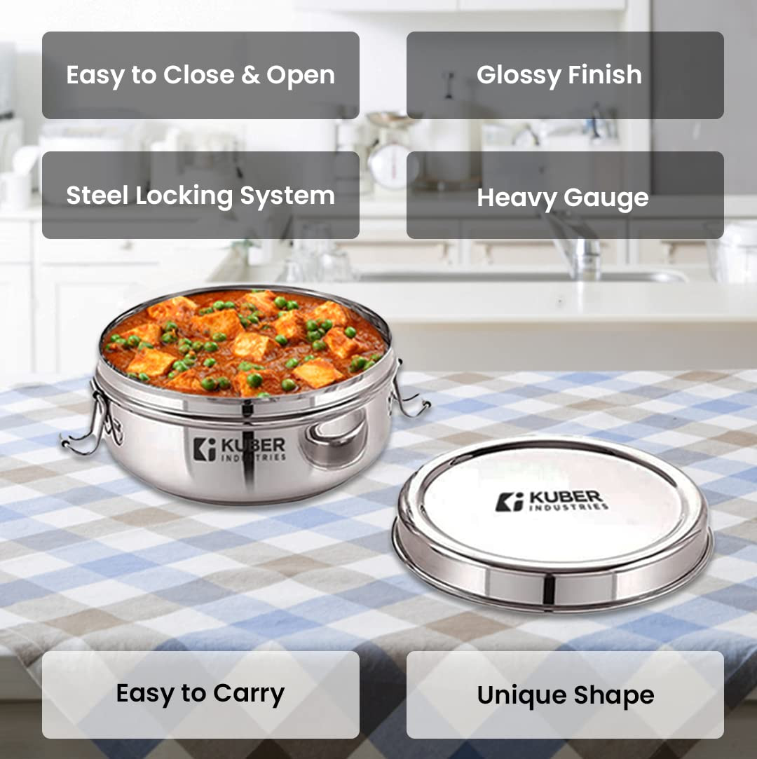 Kuber Industries Stainless Steel Food Pack Lunch Box with Steel Separator Plate and Locking Clip, 1 Pc-250 ml Capacity