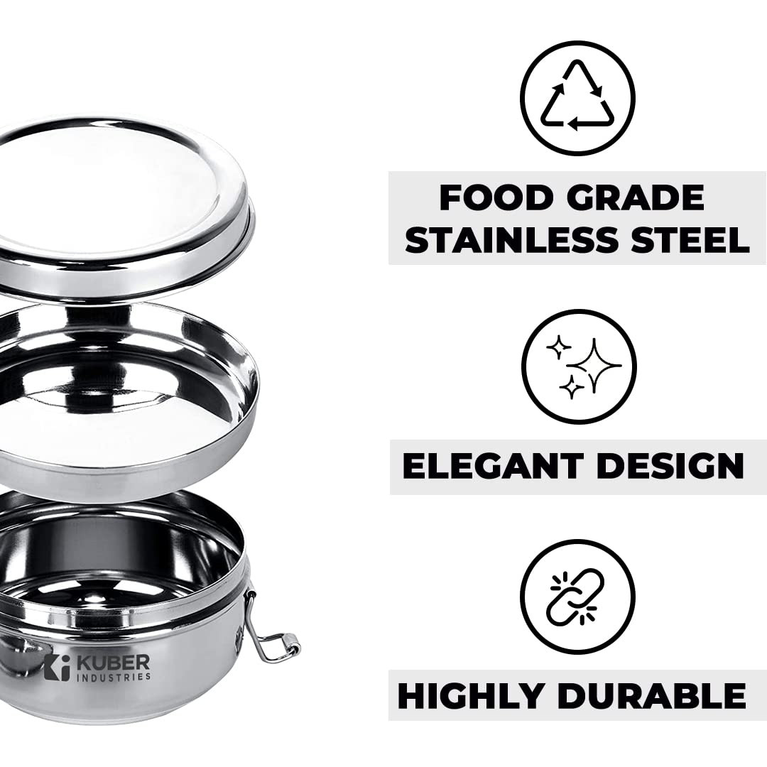 Kuber Industries Stainless Steel Food Pack Lunch Box with Steel Separator Plate and Locking Clip, 1 Pc-250 ml Capacity