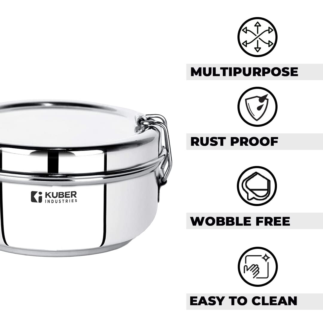 Kuber Industries Stainless Steel Food Pack Lunch Box with Steel Separator Plate and Locking Clip, 1 Pc-250 ml Capacity
