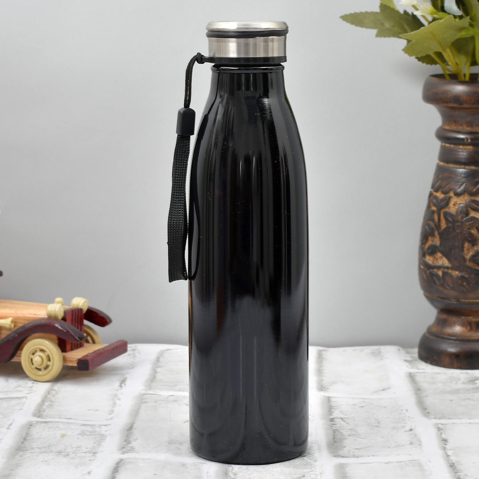 Kuber Industries Stainless Steel Fridge Water Bottle, 750 ML (Black)-HS42KUBMART25193