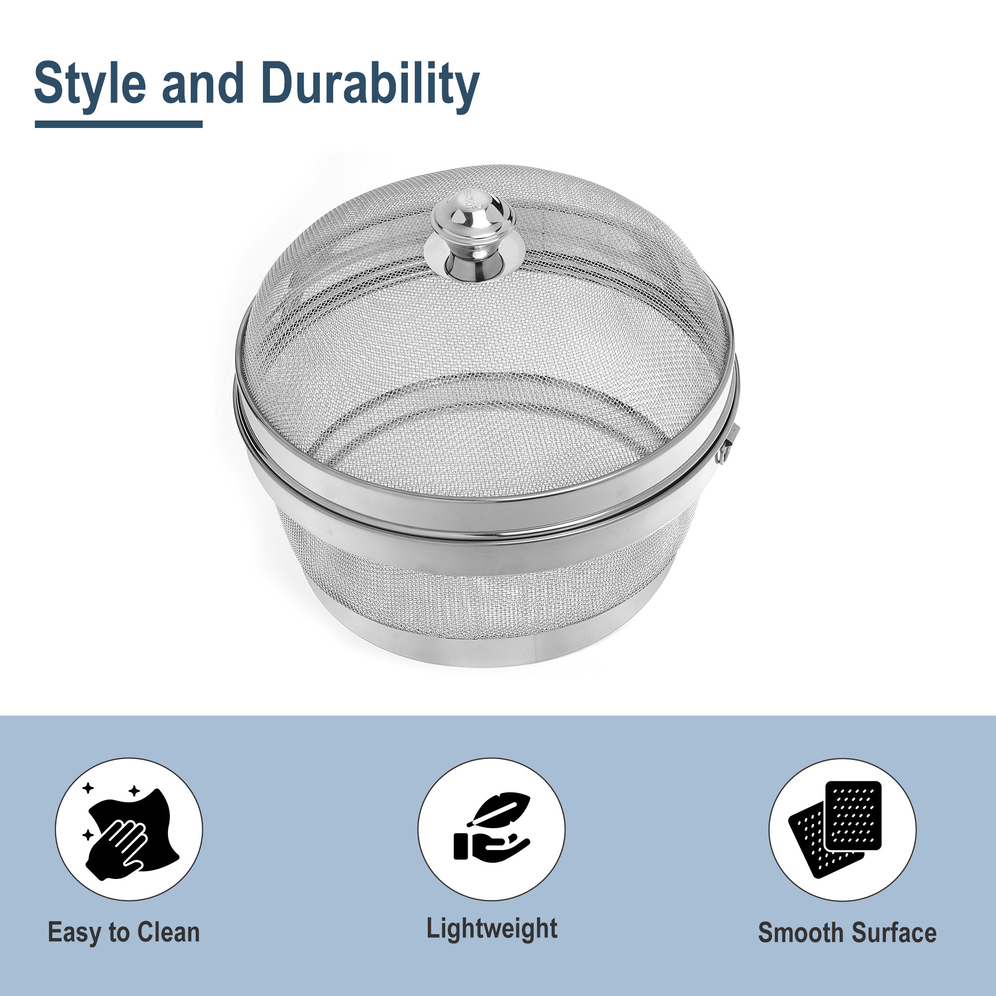 Kuber Industries Stainless Steel Fruit Basket for Dining Table With Net Cover  Lid - Vegetable Organizer Bowl StorageHolder for Kitchen