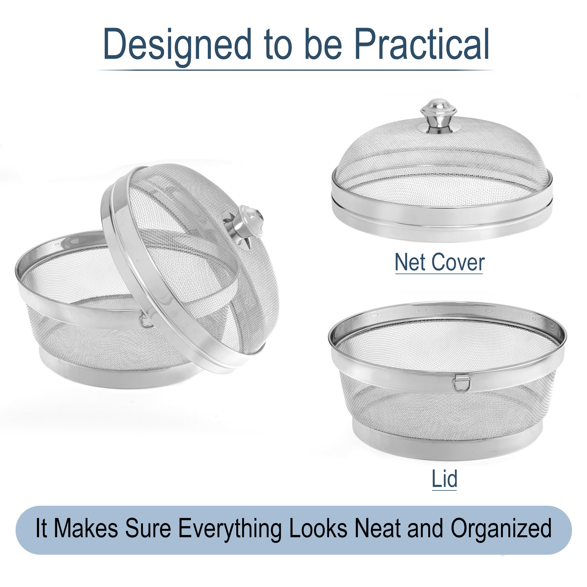 Kuber Industries Stainless Steel Fruit Basket for Dining Table With Net Cover  Lid - Vegetable Organizer Bowl StorageHolder for Kitchen