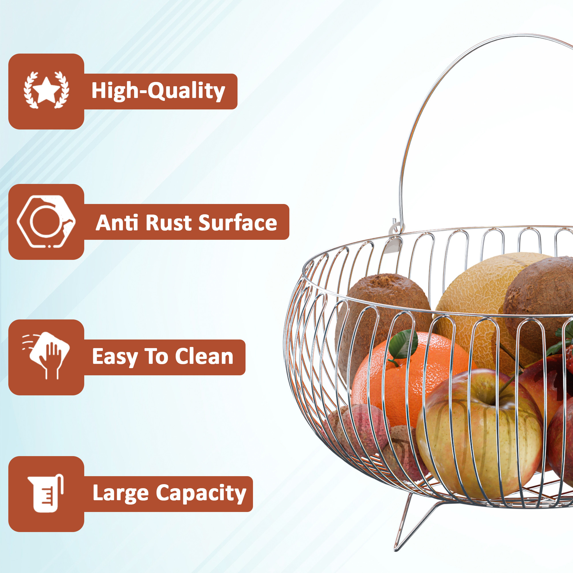 Kuber Industries Stainless Steel Fruits  Vegetable Stand for Dining Table with Handle  Garlic  Onion Tokri Basket for Kitchen  Countertop Aloo Pyaz Storage Basket Bowl  Silver