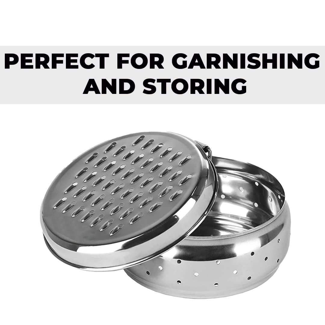 Kuber Industries Stainless Steel Grater with Storage|Stainless Steel, Multifunctional Use & Refrigerator Safe|Light Weight & Durable|Cheese,Carrot & Coconut Grater Lid with Ventilated Box