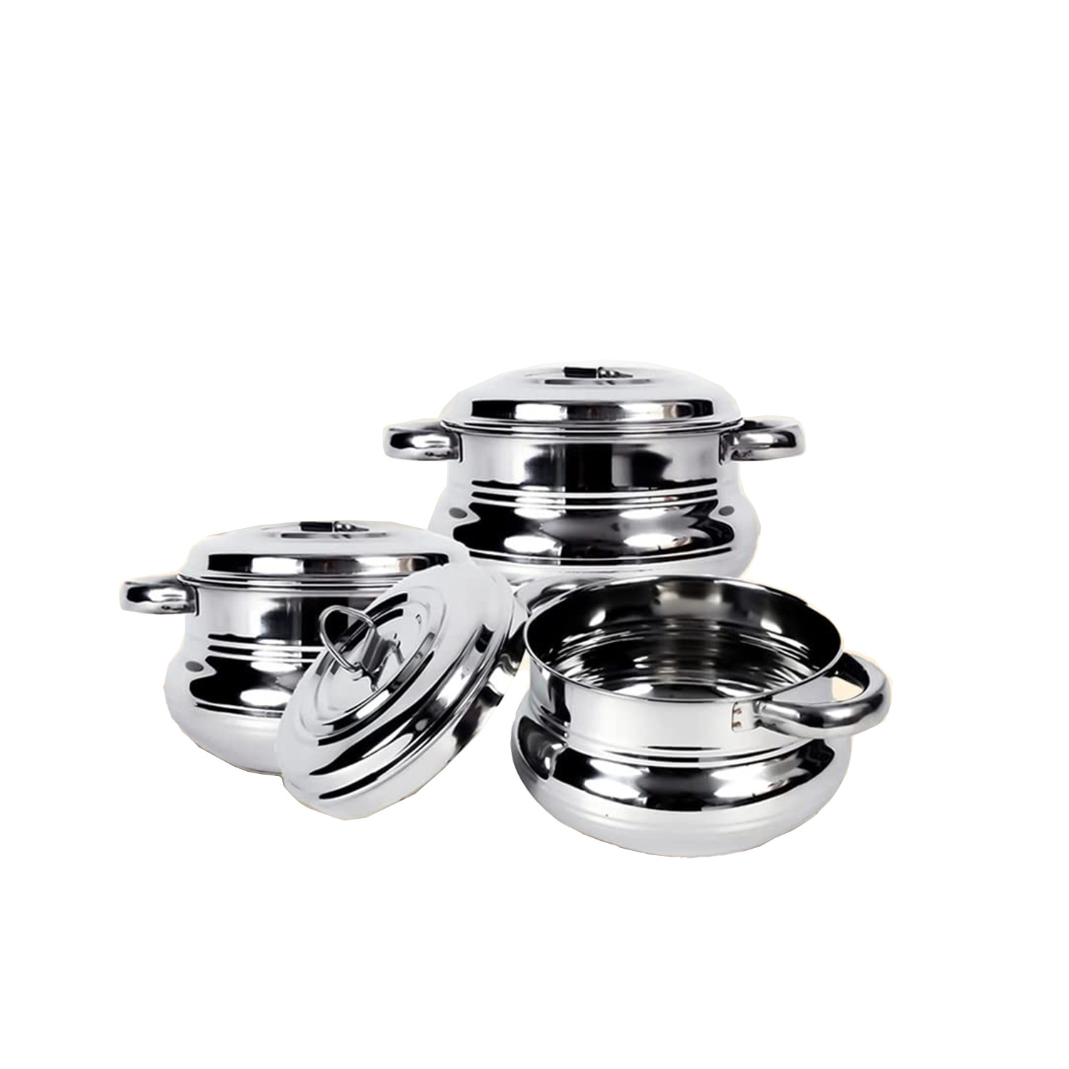 Kuber Industries Stainless Steel Handi Casserole Set of 3 with Lid I Cook and Serve I 600 ml, 1 Litre, 1.6 Litre Capacity I Biryani Handi, Saucepan, Silver I Patila/Tope for Kitchen Combo of 3