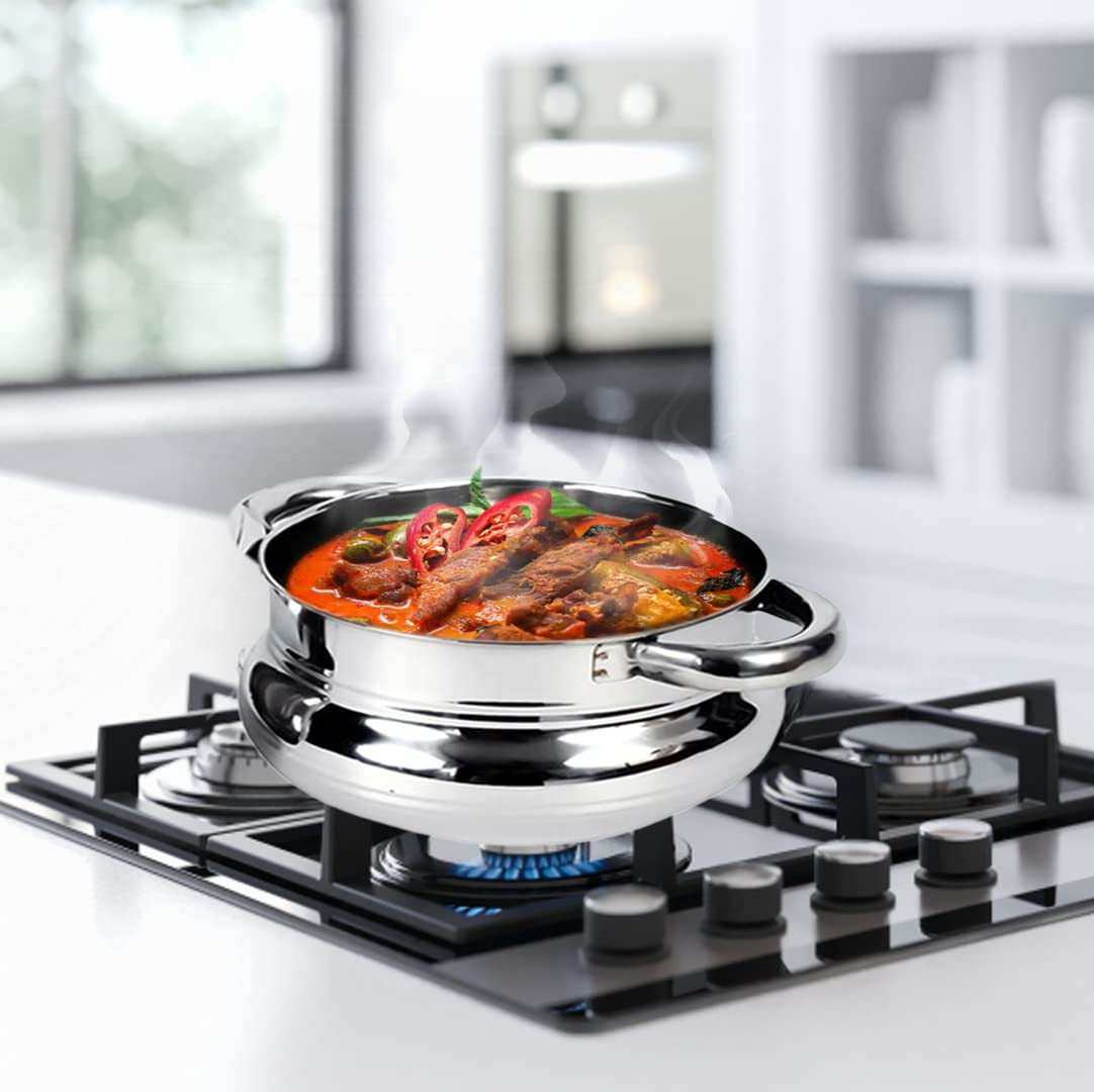 Kuber Industries Stainless Steel Handi Casserole Set of 3 with Lid I Cook and Serve I 600 ml, 1 Litre, 1.6 Litre Capacity I Biryani Handi, Saucepan, Silver I Patila/Tope for Kitchen Combo of 3