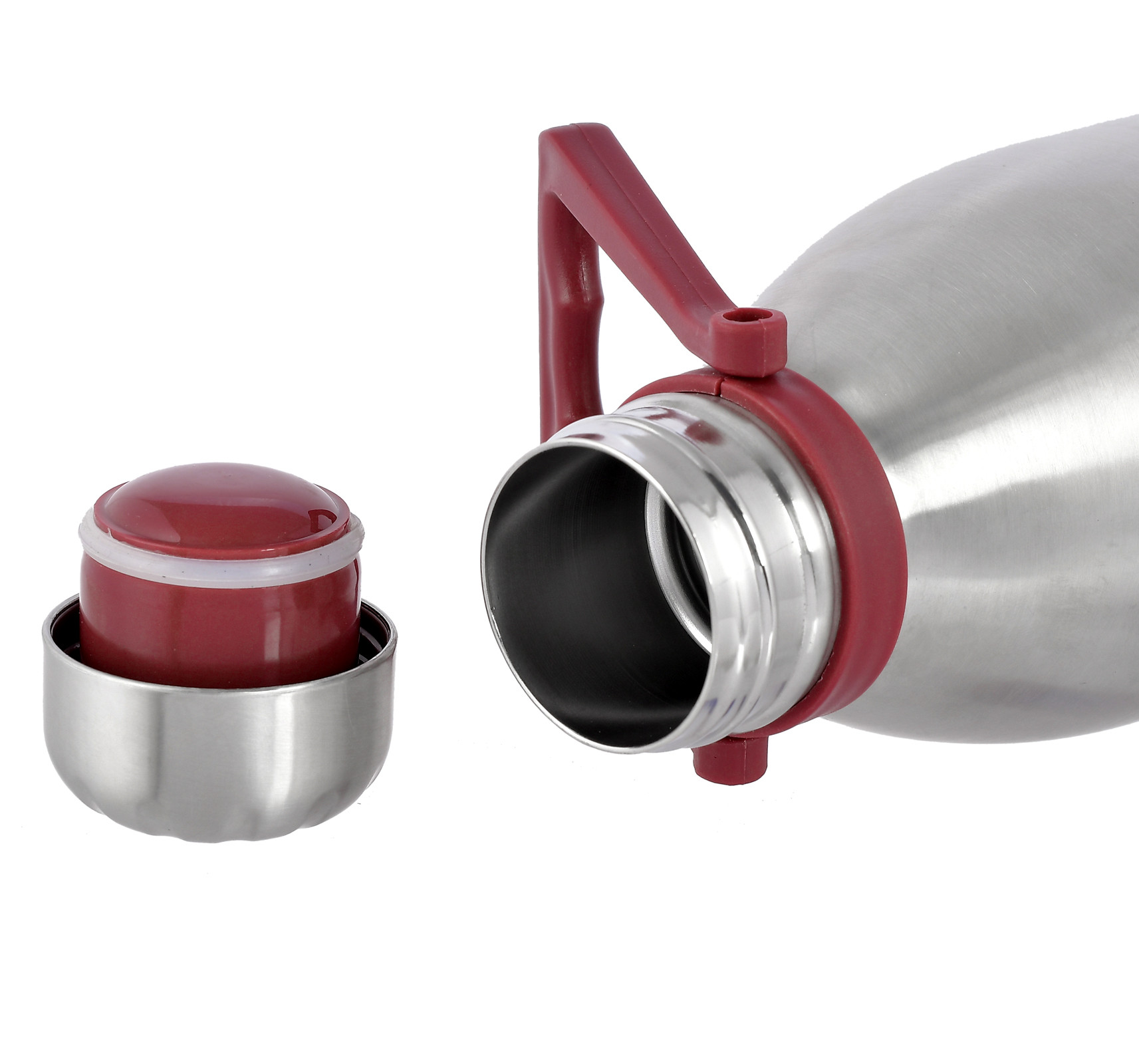 Kuber Industries Stainless Steel Hot And Cold Vacuum Flask With Carrying Handle & Pouch, 2100ml (Silver)-HS42KUBMART25157