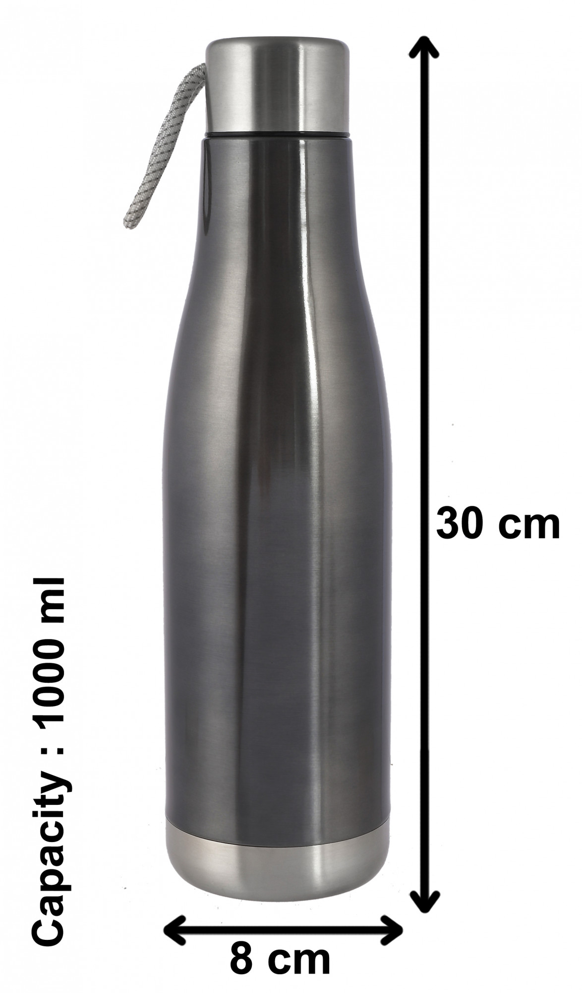Kuber Industries Stainless Steel Hot And Cold Vacuum Flask With Carrying Strip, 1000ml (Dark Grey)-HS42KUBMART25169