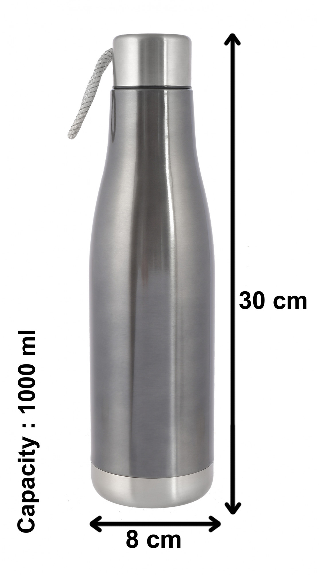 Kuber Industries Stainless Steel Hot And Cold Vacuum Flask With Carrying Strip, 1000ml (Grey)-HS42KUBMART25173