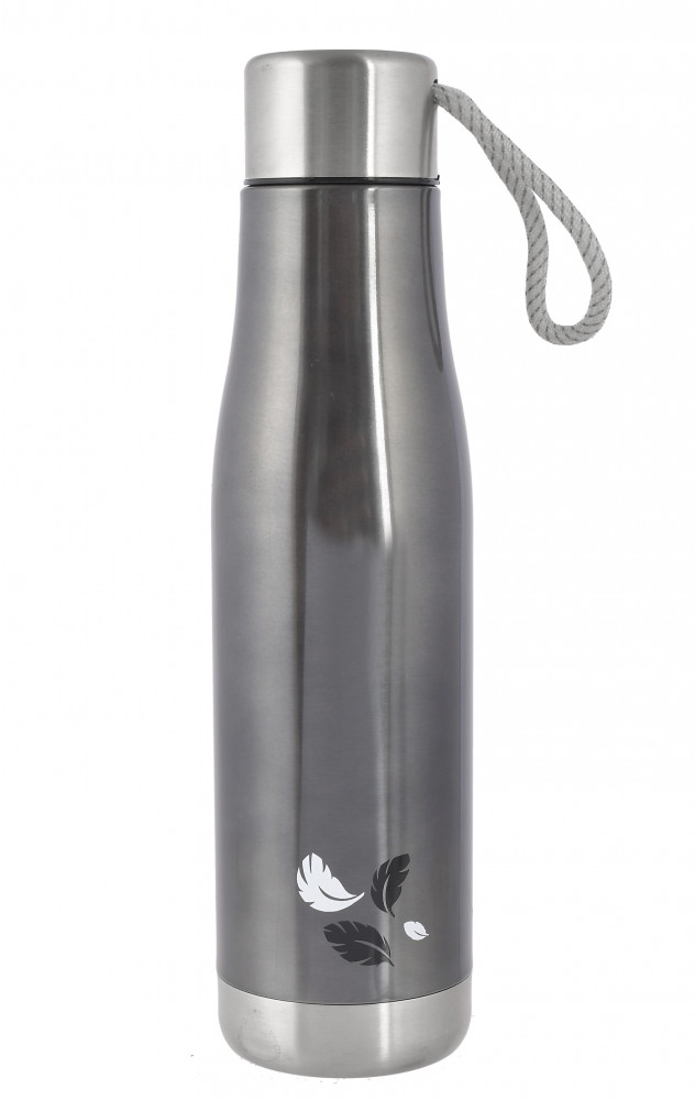 Kuber Industries Stainless Steel Hot And Cold Vacuum Flask With Carrying Strip, 500ml (Grey)-HS42KUBMART25165