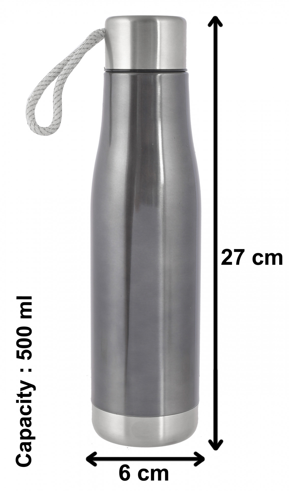 Kuber Industries Stainless Steel Hot And Cold Vacuum Flask With Carrying Strip, 500ml (Grey)-HS42KUBMART25165