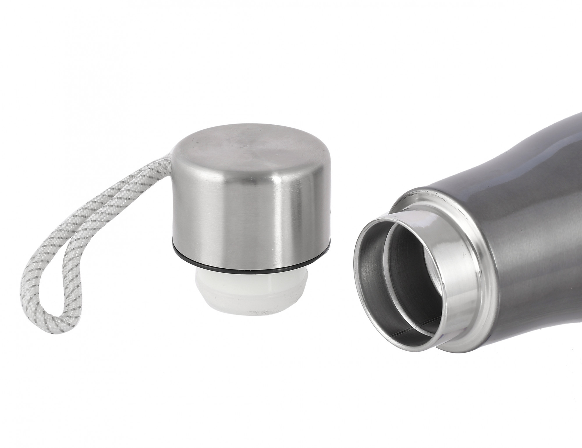 Kuber Industries Stainless Steel Hot And Cold Vacuum Flask With Carrying Strip, 500ml (Grey)-HS42KUBMART25165