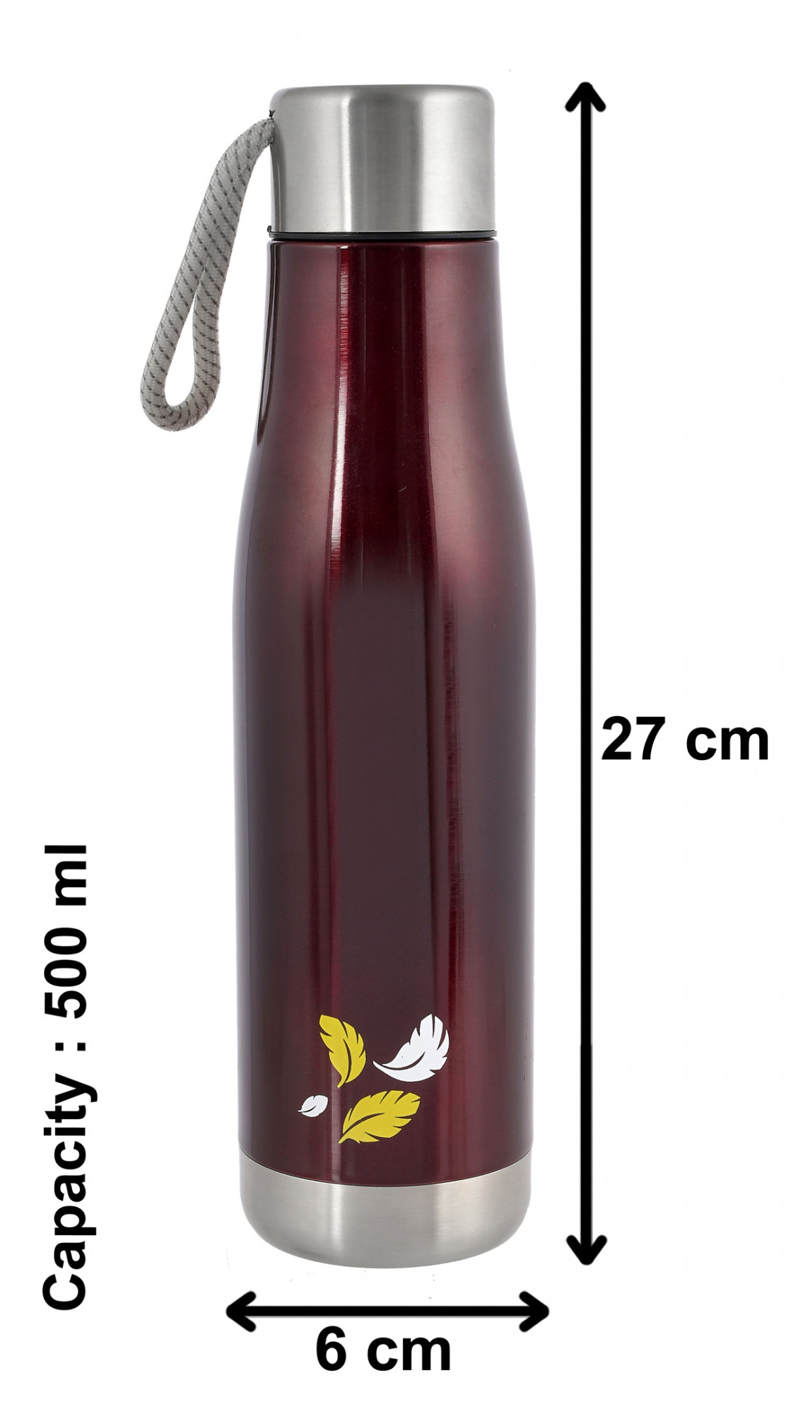 Kuber Industries Stainless Steel Hot And Cold Vacuum Flask With Carrying Strip, 500ml (Maroon)-HS42KUBMART25161