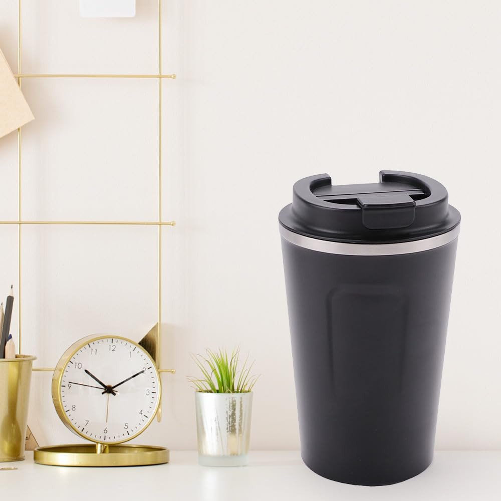 Kuber Industries Stainless Steel Insulated Coffee Cup With Sipper MouthTravel Coffee Mug 380 MLBlack