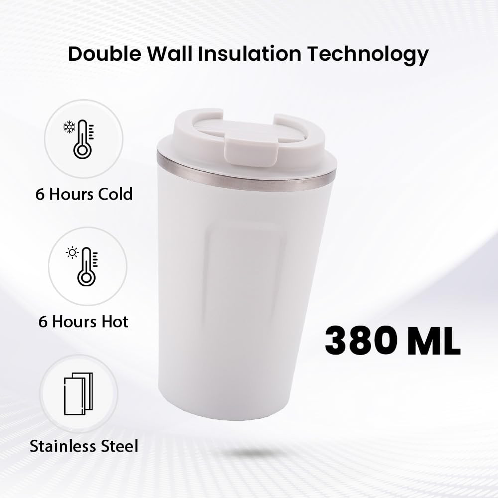 Kuber Industries Stainless Steel Insulated Coffee Cup With Sipper Mouth|Travel Coffee Mug 