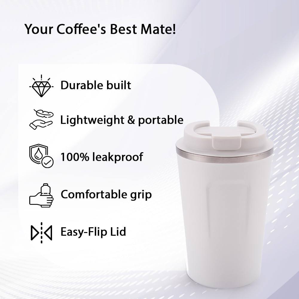 Kuber Industries Stainless Steel Insulated Coffee Cup With Sipper Mouth|Travel Coffee Mug 