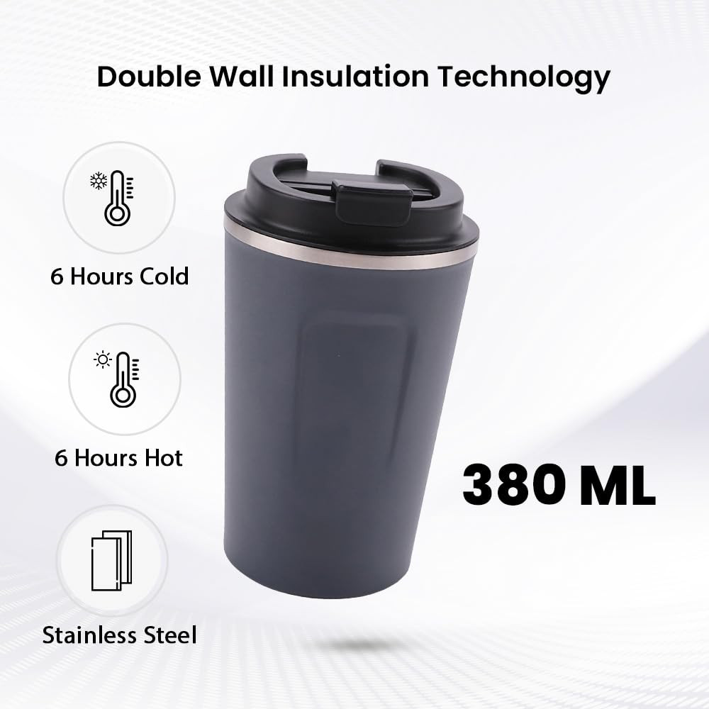 Kuber Industries Stainless Steel Insulated Coffee Cup With Sipper Mouth|Travel Coffee Mug 