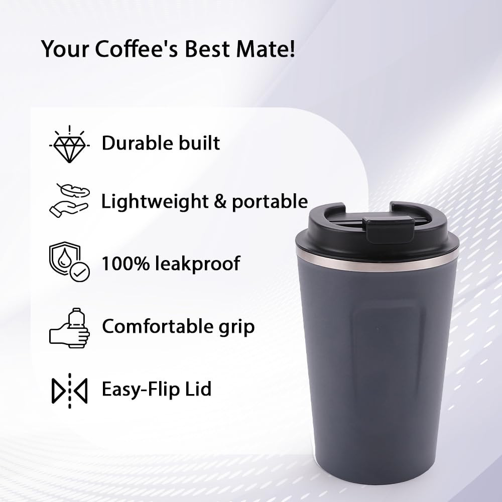 Kuber Industries Stainless Steel Insulated Coffee Cup With Sipper Mouth|Travel Coffee Mug 