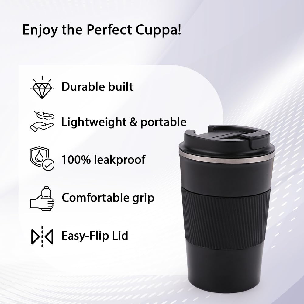Kuber Industries Stainless Steel Insulated Coffee Cup With Sipper Mouth|Travel Coffee Mug 