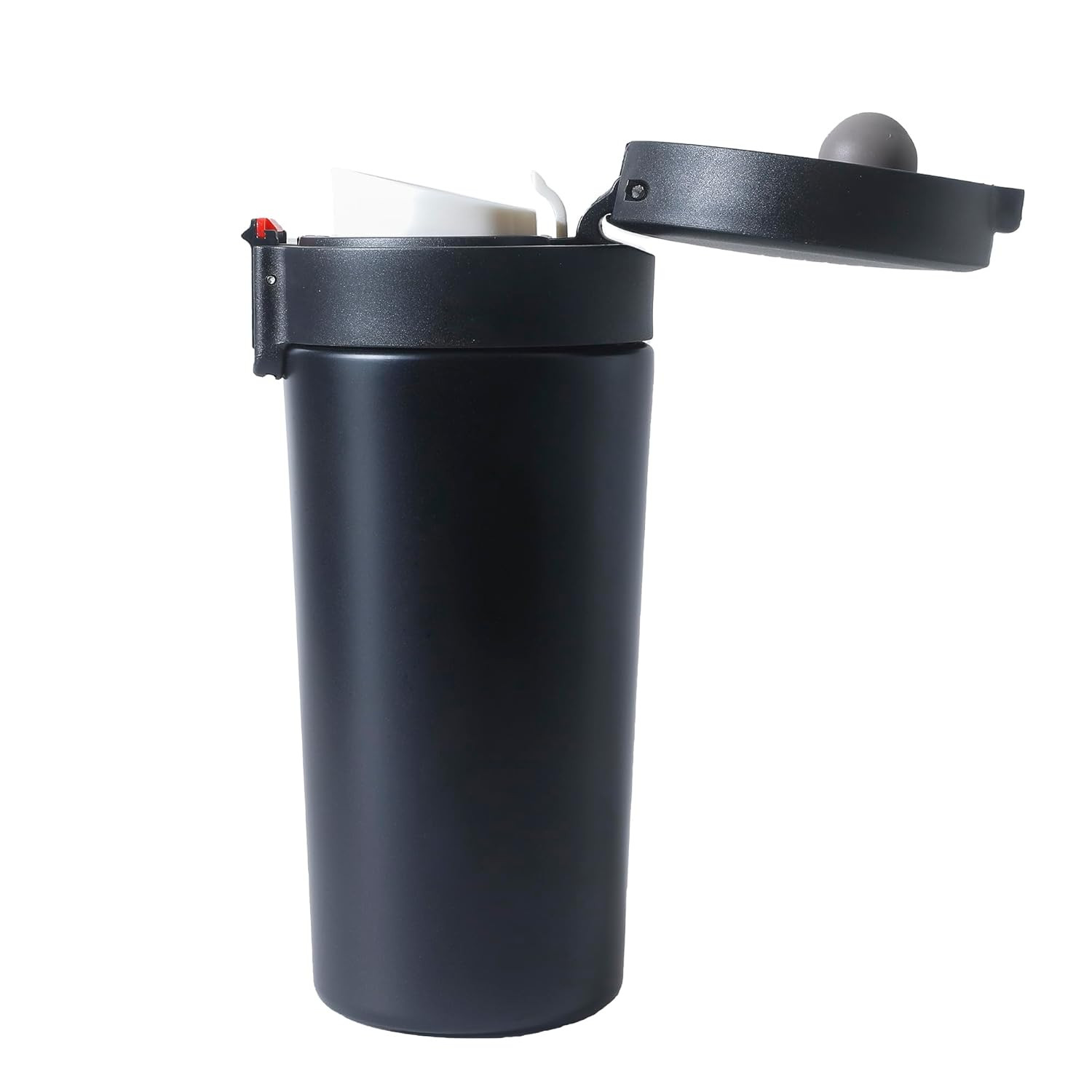 Kuber industries Stainless Steel Insulated Coffee Tumbler With Sipper Lid 380 ML (Black)