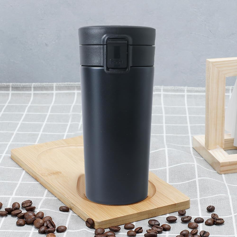 Kuber industries Stainless Steel Insulated Coffee Tumbler With Sipper Lid 380 ML (Black)