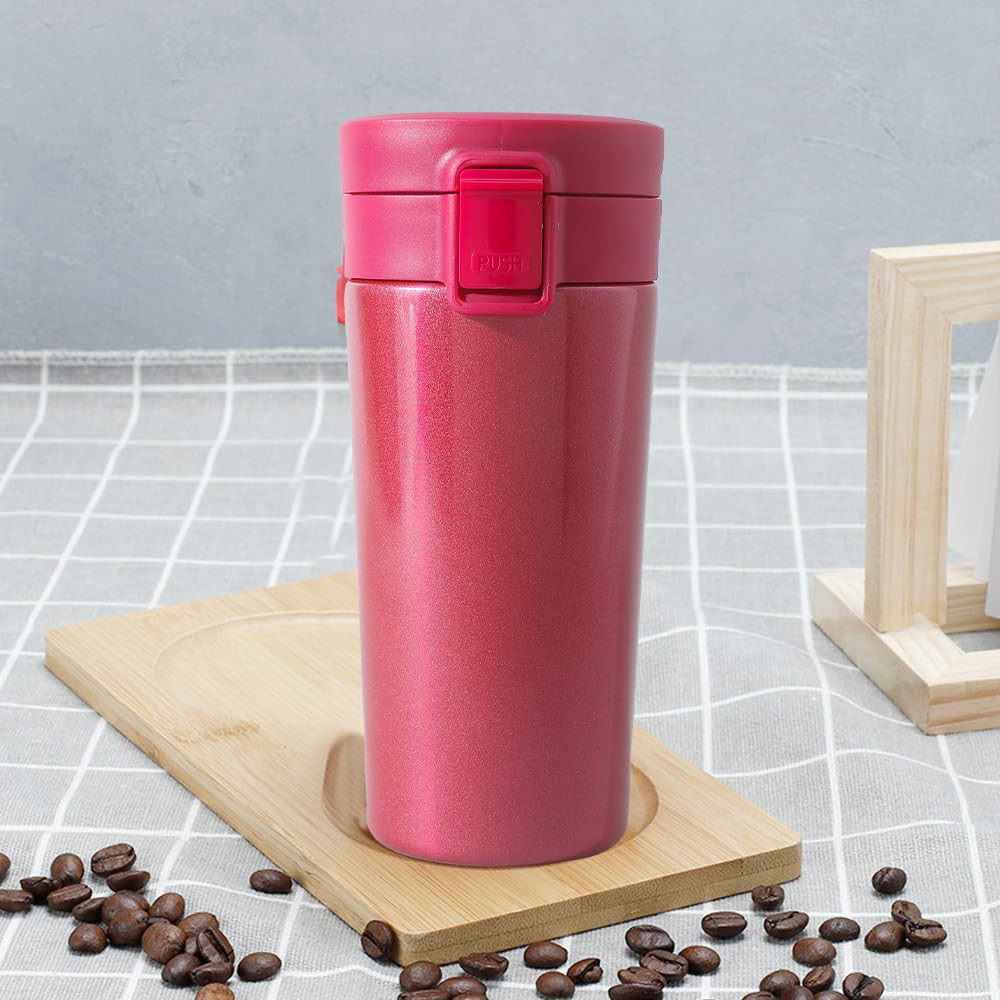 Kuber industries Stainless Steel Insulated Coffee Tumbler With Sipper Lid 380 ML (Red)