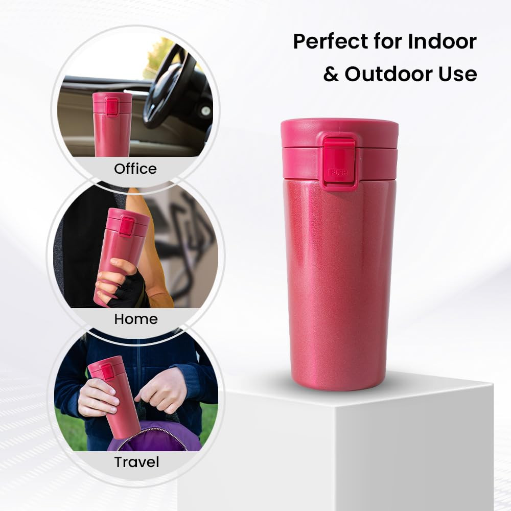 Kuber industries Stainless Steel Insulated Coffee Tumbler With Sipper Lid 380 ML (Red)