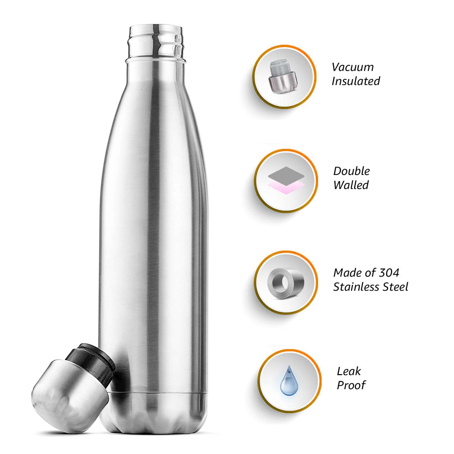 Kuber Industries Stainless Steel Insulated Round Water Bottle For Home & Traveling, 750ML (Silver) 54KM4321