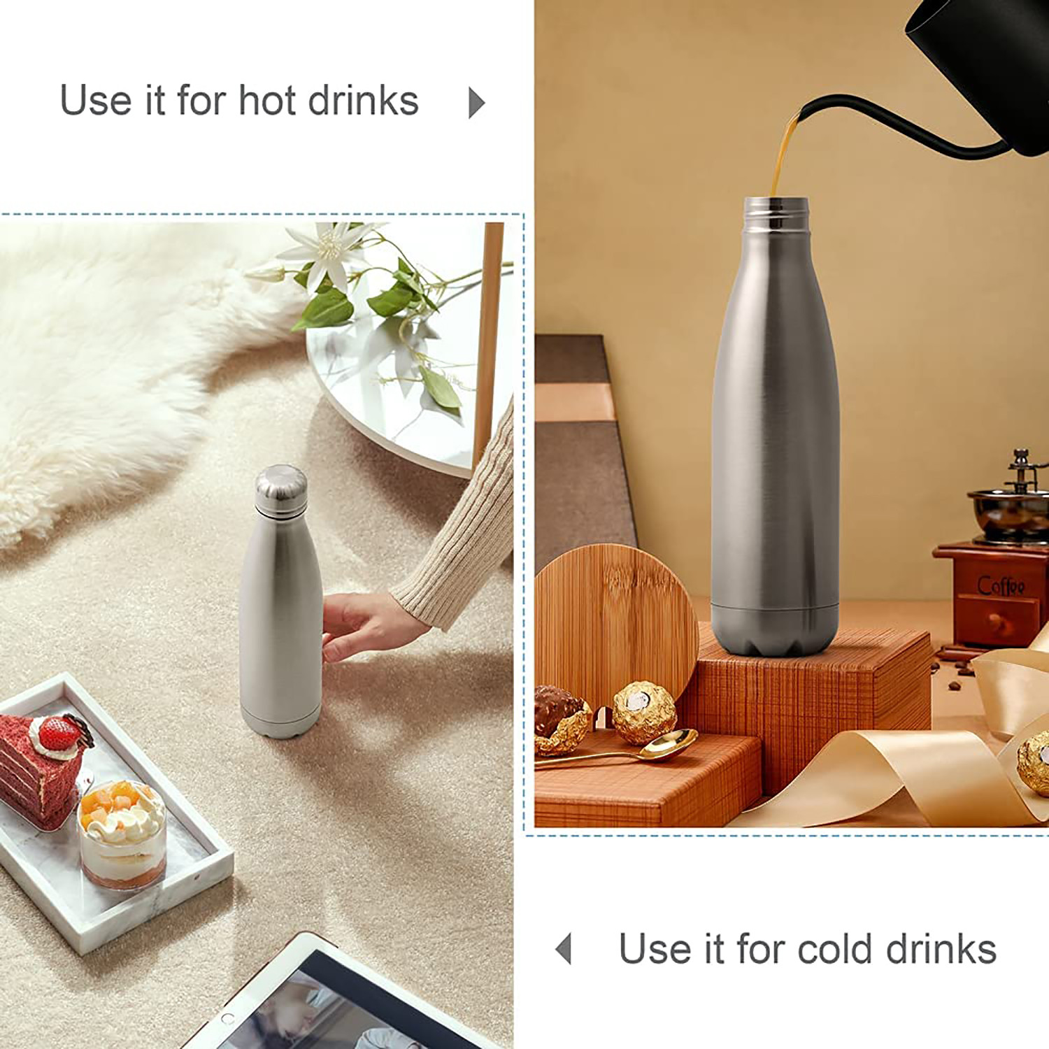 Kuber Industries Stainless Steel Insulated Round Water Bottle For Home & Traveling, 750ML (Silver) 54KM4321
