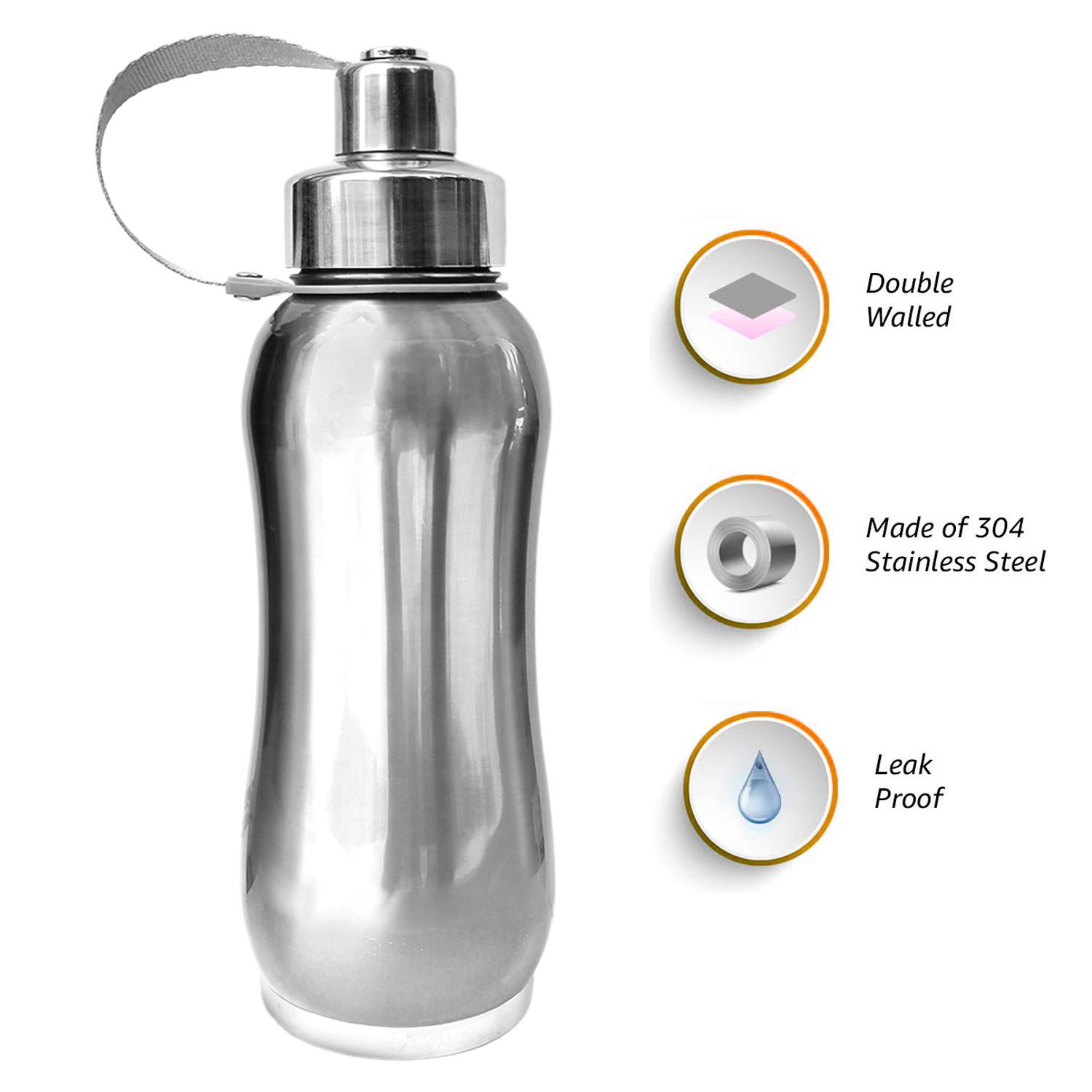 Kuber Industries Stainless Steel Insulated Water Bottle With Strainer For Home & Traveling, 750ML (Silver) 54KM4319