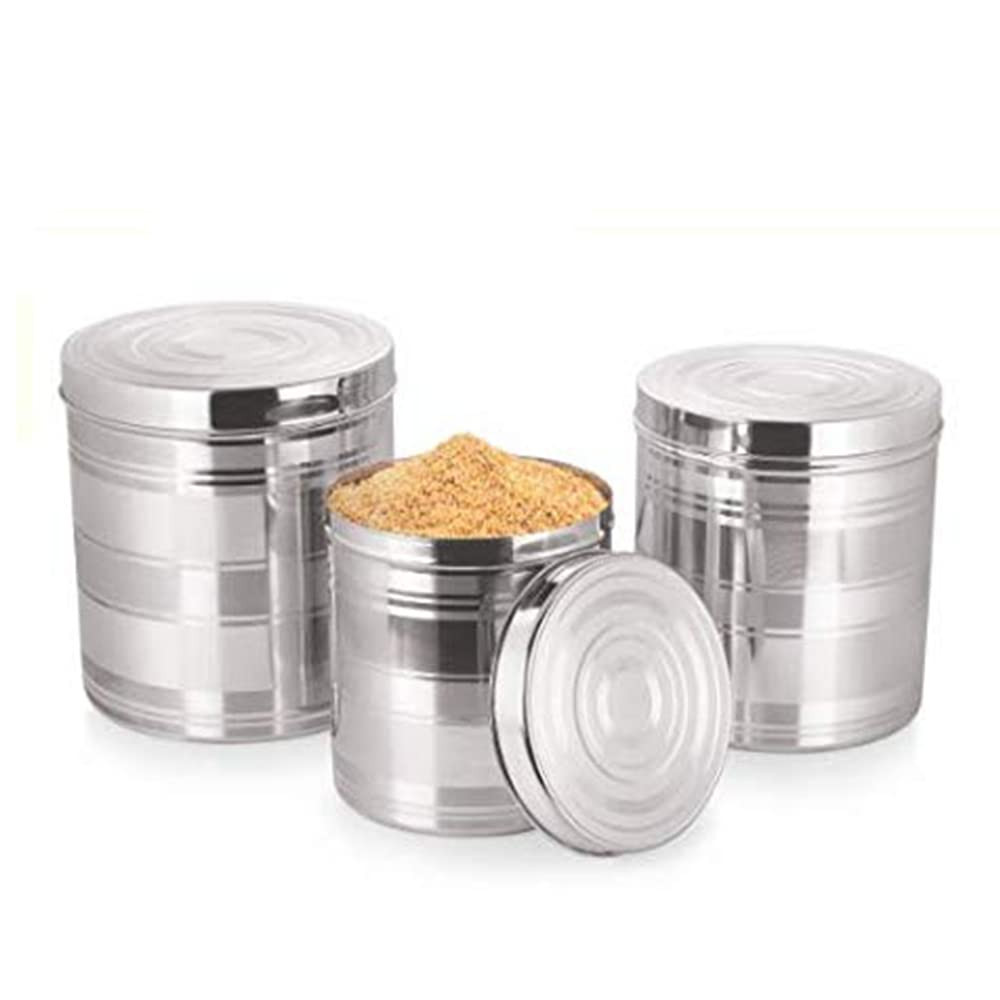 Kuber Industries Stainless Steel Kitchen Containers Set  Durable  Stackable  Storage Canisters for Tea Coffee  Sugar  Kitchen Storage Container Set of 3 - Assorted