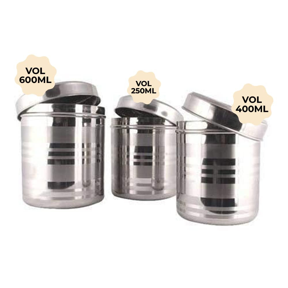 Kuber Industries Stainless Steel Kitchen Containers Set  Durable  Stackable  Storage Canisters for Tea Coffee  Sugar  Kitchen Storage Container Set of 3 - Assorted