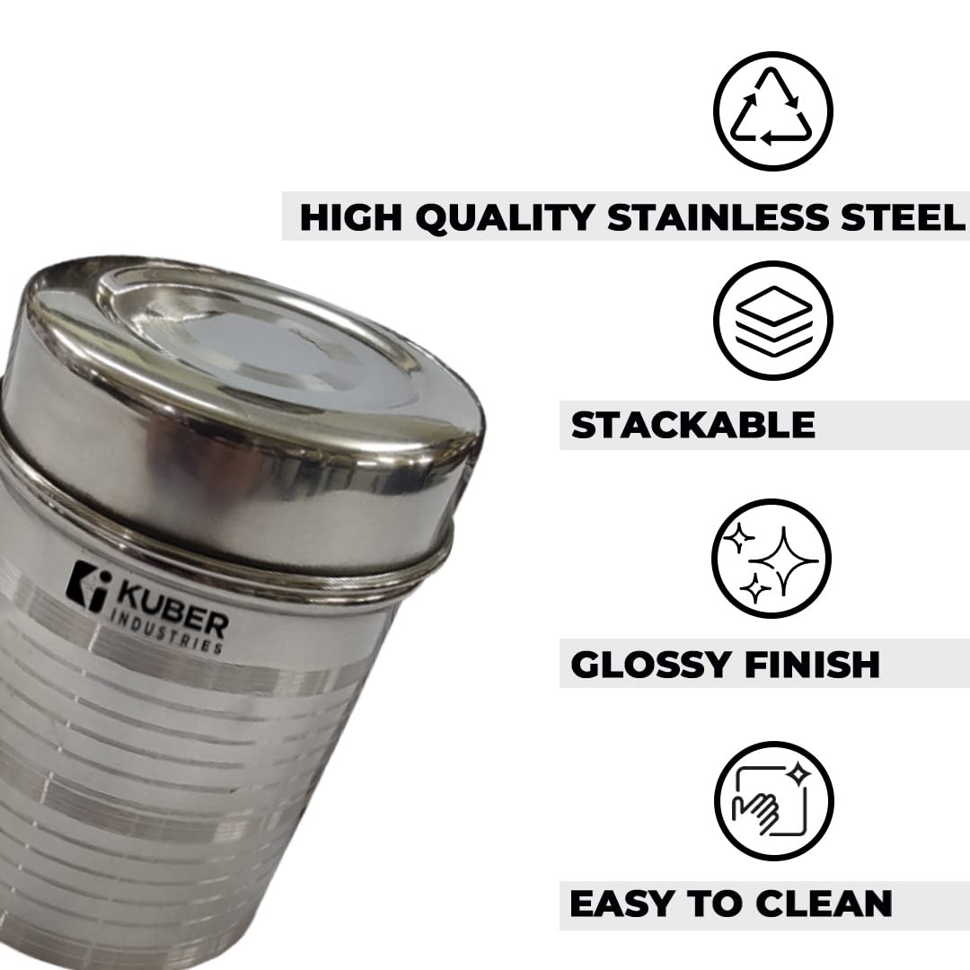 Kuber Industries Stainless Steel Kitchen Containers Set  Durable  Stackable  Storage Canisters for Tea Coffee  Sugar  Kitchen Storage Container Set of 3 - Assorted