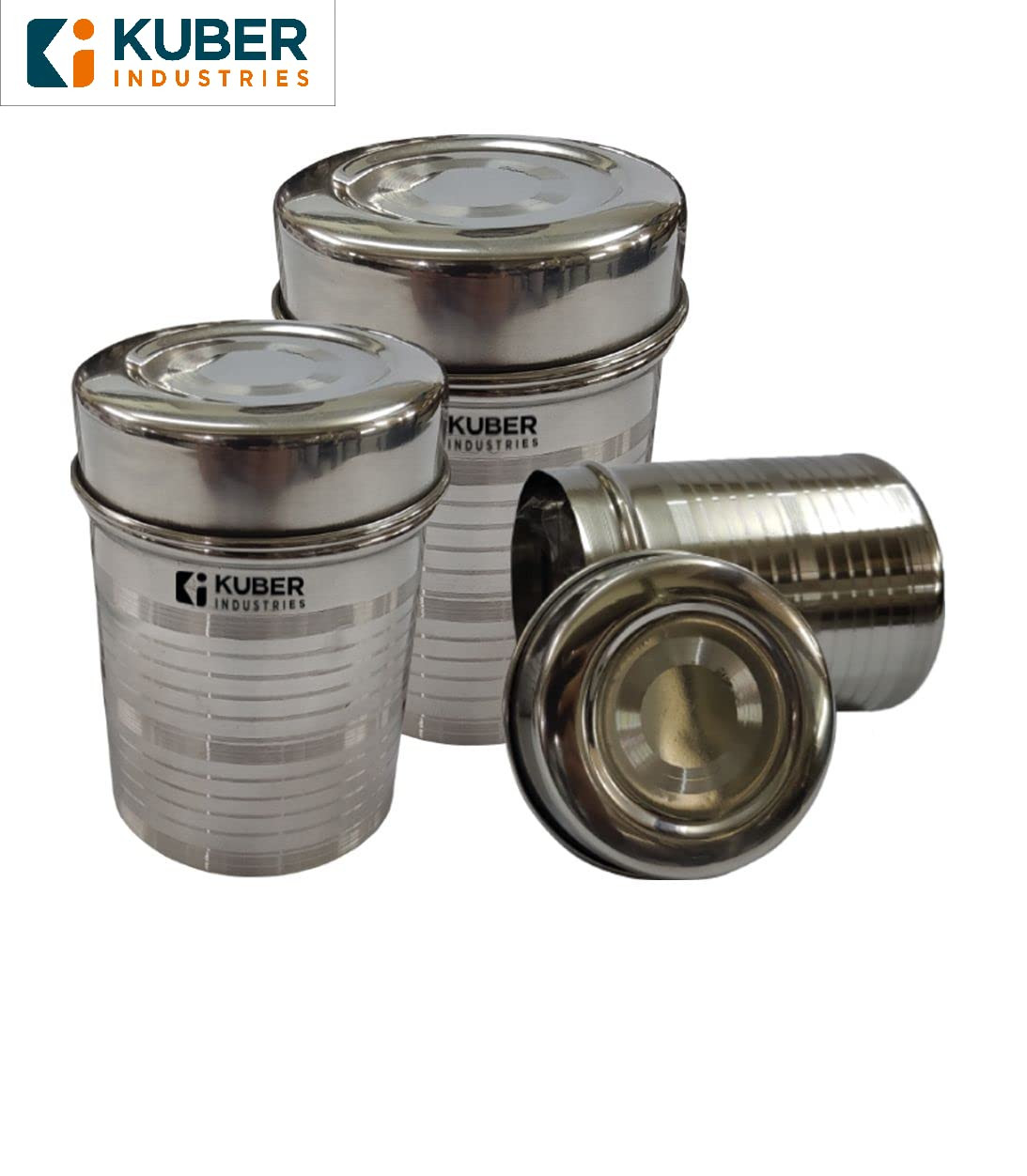 Kuber Industries Stainless Steel Kitchen Containers Set  Durable  Stackable  Storage Canisters for Tea Coffee  Sugar  Kitchen Storage Container Set of 3 - Assorted
