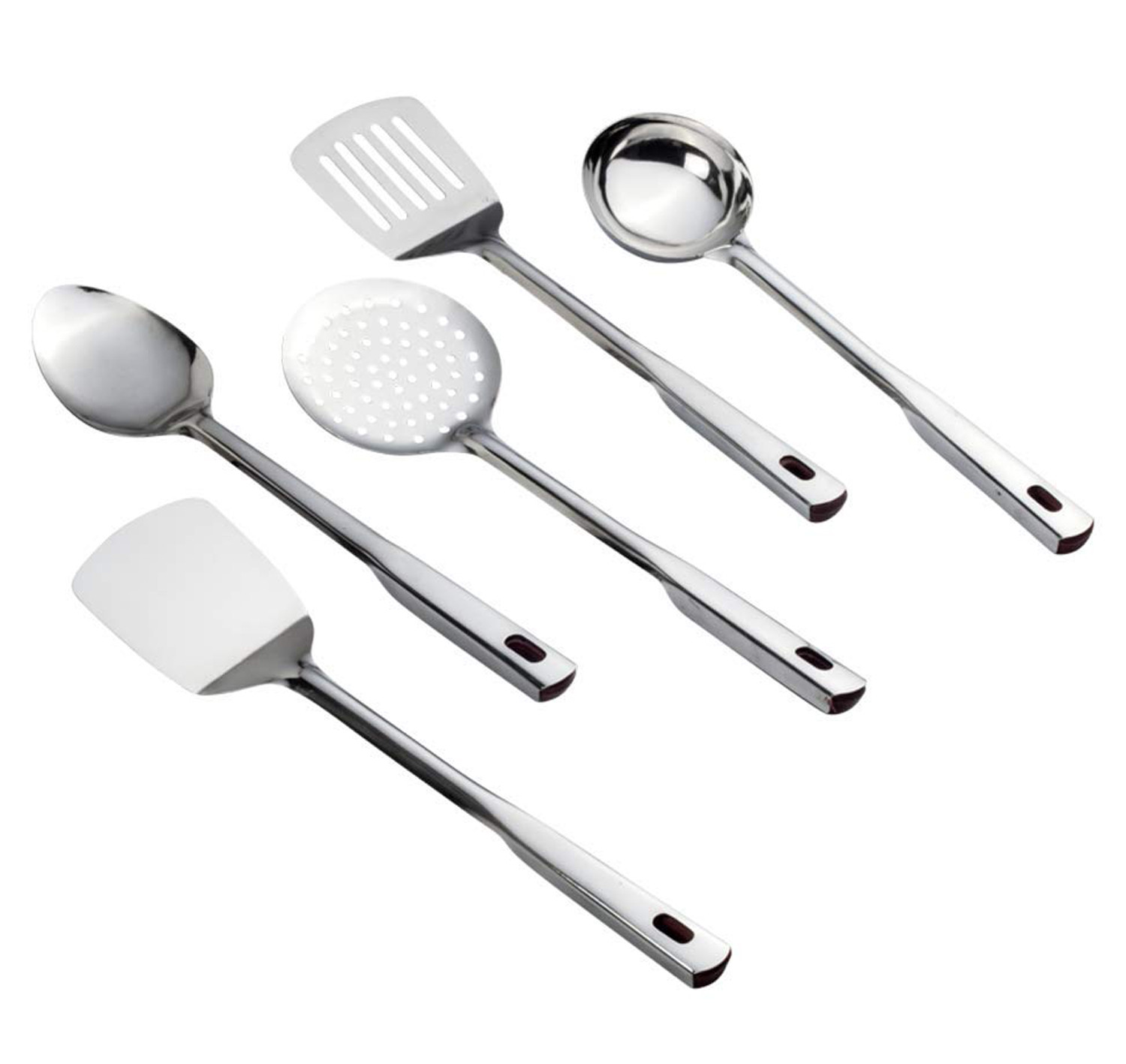 Kuber Industries Stainless Steel Kitchen Utensil Set - 5 Cooking Utensils - Nonstick Kitchen Utensils Cookware Set Best Kitchen Gadgets Kitchen Tool Set Gift (Silver)
