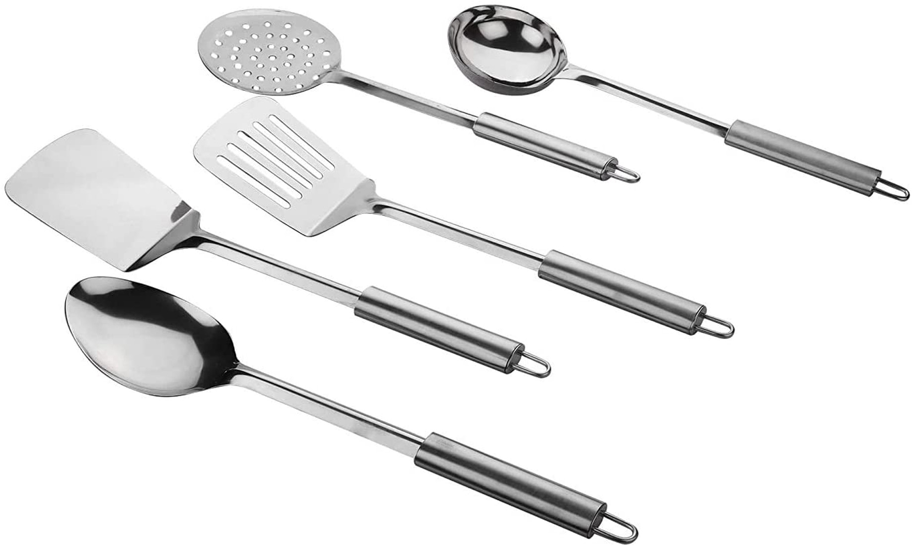 Kuber Industries Stainless Steel Kitchen Utensil Set - 5 Cooking Utensils - Nonstick Kitchen Utensils Cookware Set Best Kitchen Gadgets Kitchen Tool Set Gift (Silver)