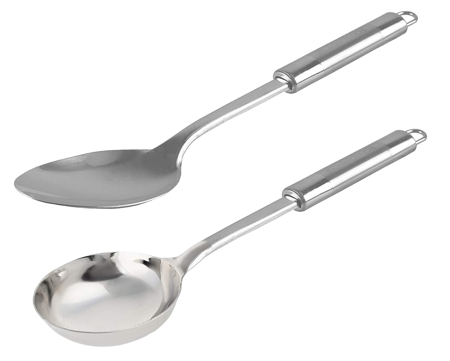 Kuber Industries Stainless Steel Kitchen Utensil Set of 2 (Ladle & Solid Turner) Cooking Utensils - Nonstick Kitchen Utensils Cookware Set Best Kitchen Gadgets Kitchen Tool Set Gift (Silver)